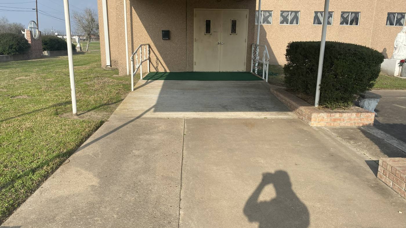Covered church entry in Somerville before pressure washing